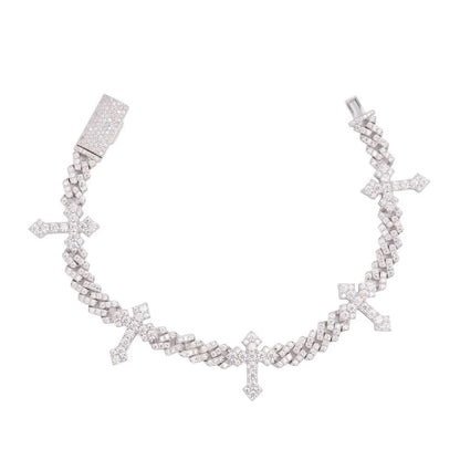 6MM Moissanite Cross Cuban Link Bracelet 14K Gold