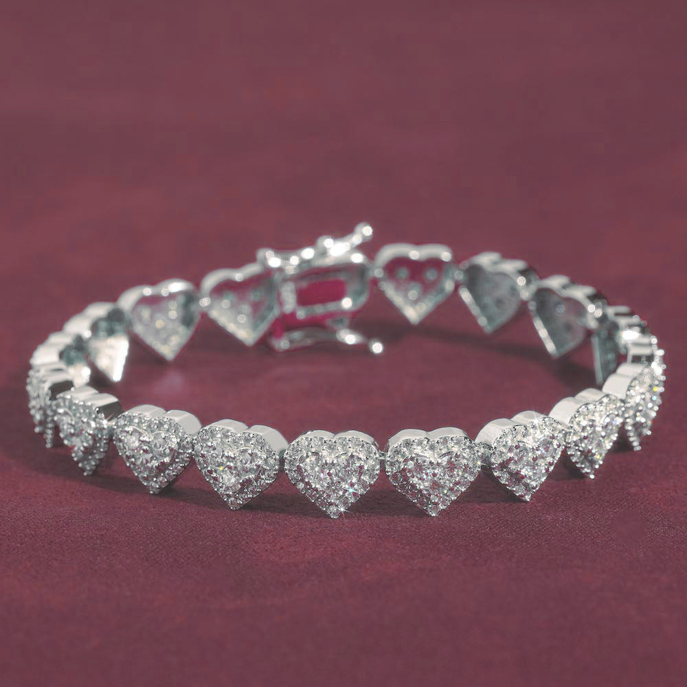 8MM Moissanite Heart Link Bracelet 14K Gold