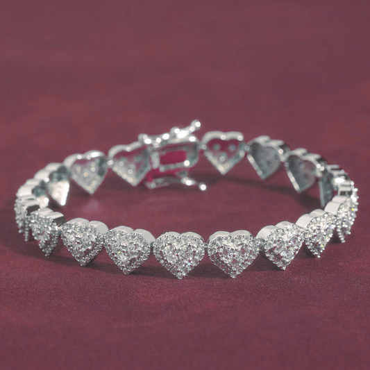 8MM Moissanite Heart Link Bracelet 14K Gold