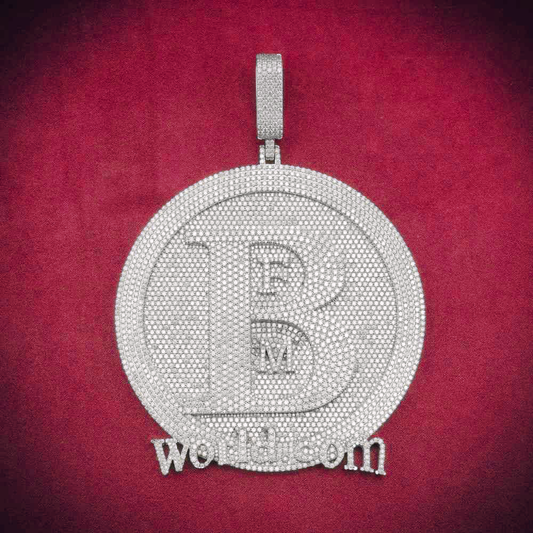 "B" Custom Moissanite Circle Pendant 14K White Gold