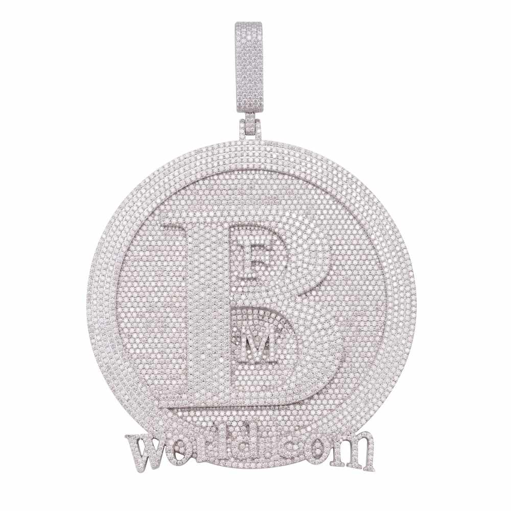 "B" Custom Moissanite Circle Pendant 14K White Gold