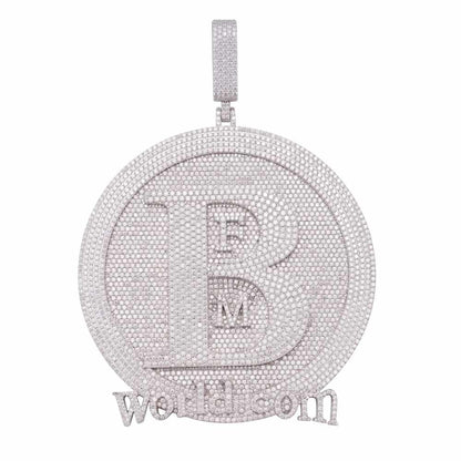 "B" Custom Moissanite Circle Pendant 14K White Gold
