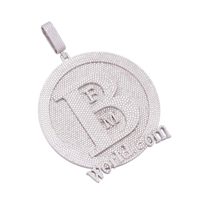 "B" Custom Moissanite Circle Pendant 14K White Gold