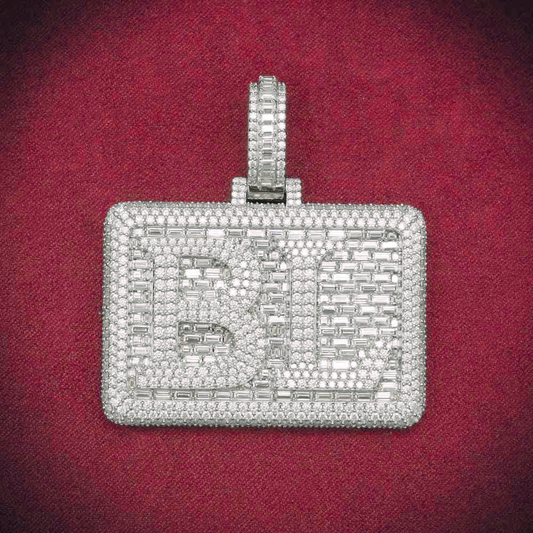 "BL" Custom Moissanite Rectangle Pendant 14K Gold