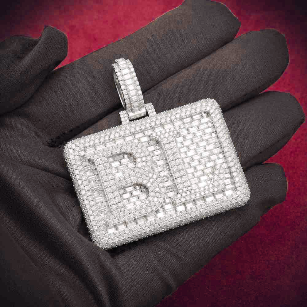 "BL" Custom Moissanite Rectangle Pendant 14K Gold