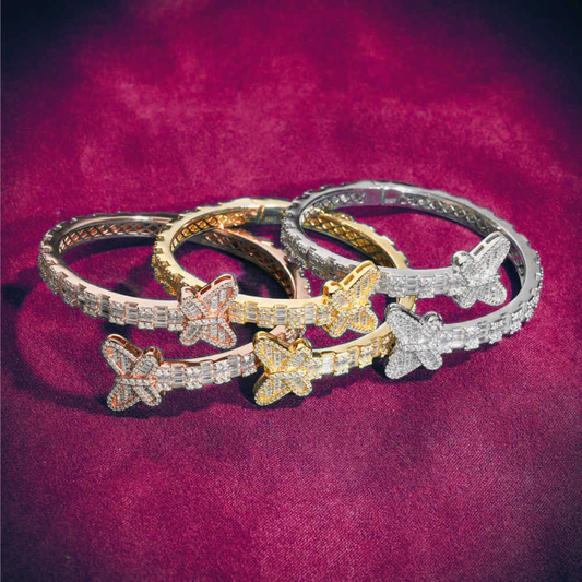Butterfly Baguette Moissanite Bangle Bracelet 14K Gold