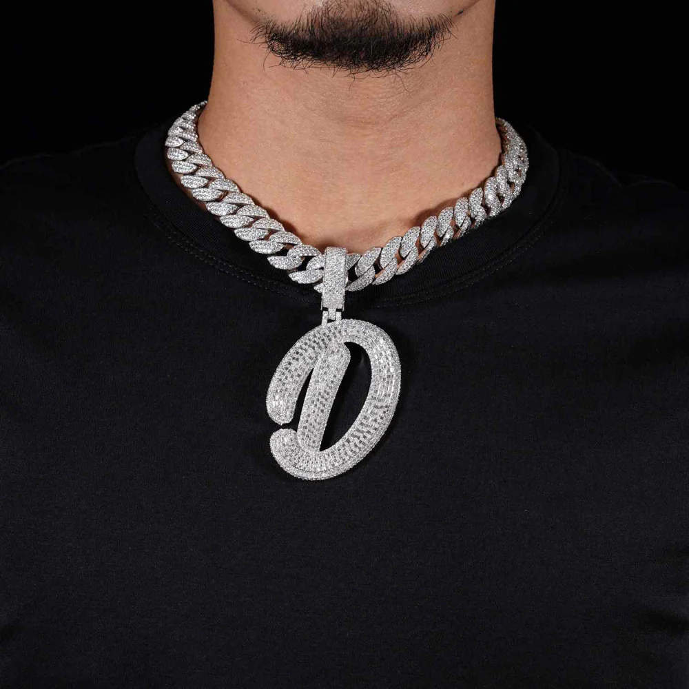 "D" Custom Moissanite Pendant 14K Gold