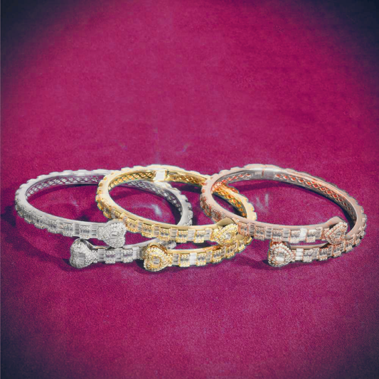 Heart Baguette Moissanite Bangle Bracelet 14K Gold