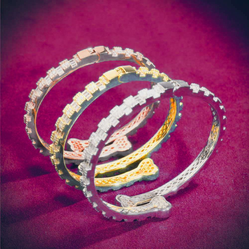 Heart Baguette Moissanite Bangle Bracelet 14K Gold