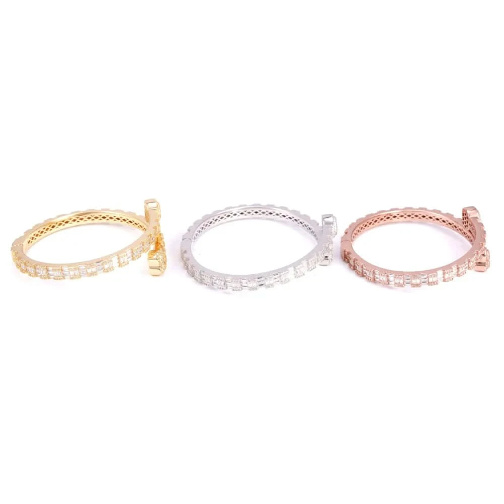 Heart Baguette Moissanite Bangle Bracelet 14K Gold