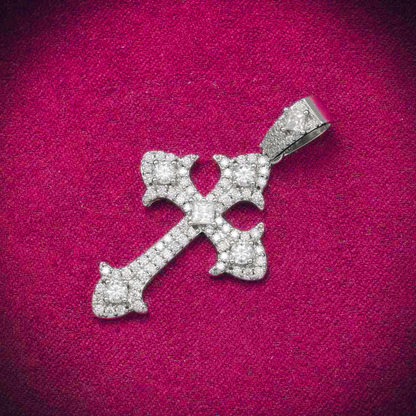 Moissanite Fleur Cross Pendant 14K Gold