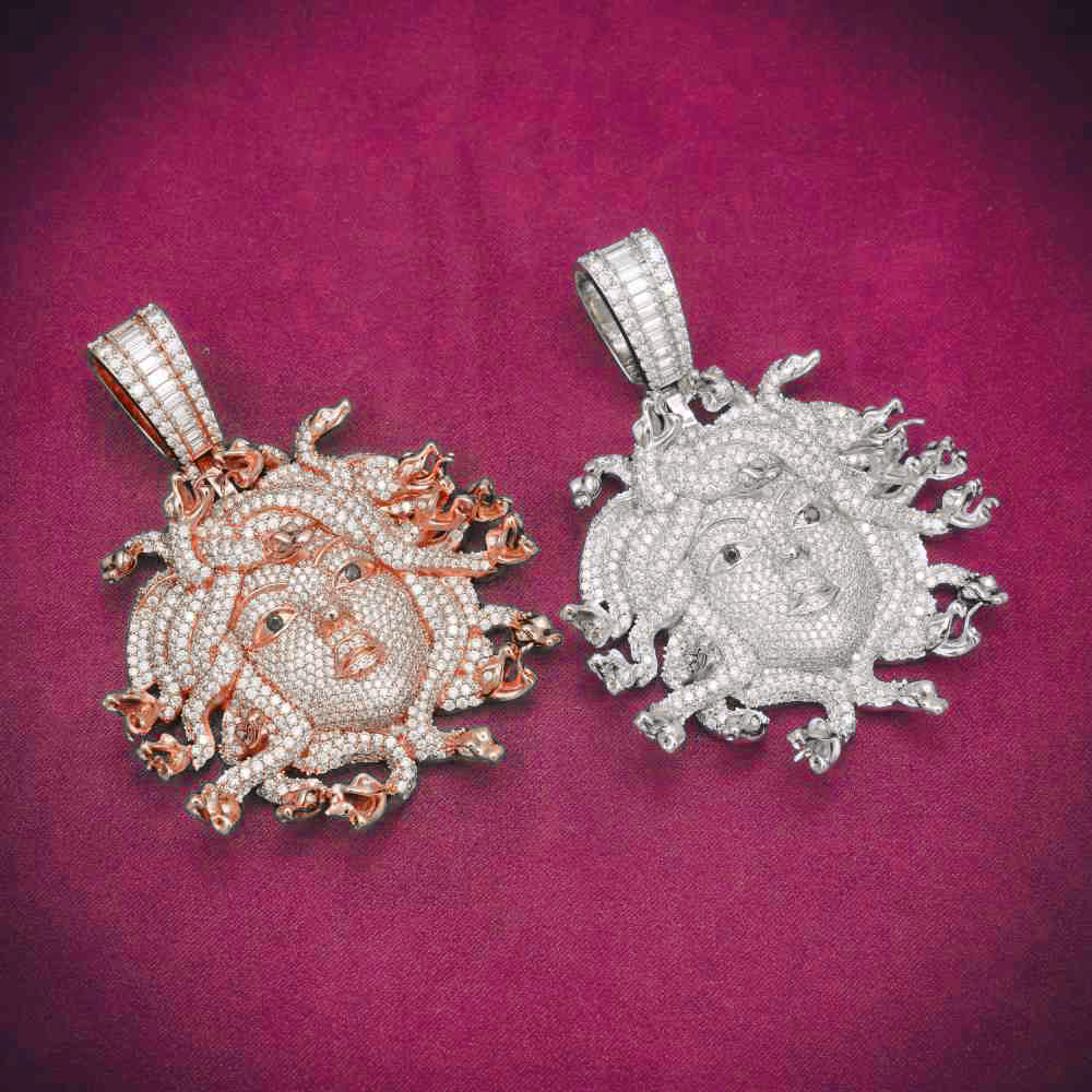 Moissanite Medusa Head Pendant 14K Gold