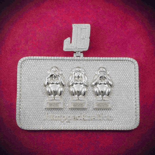 "Monkey Card" Custom Moissanite Rectangle Pendant 14K White Gold