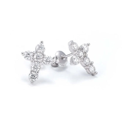 Round Cut Moissanite Cross Earrings 14K Gold