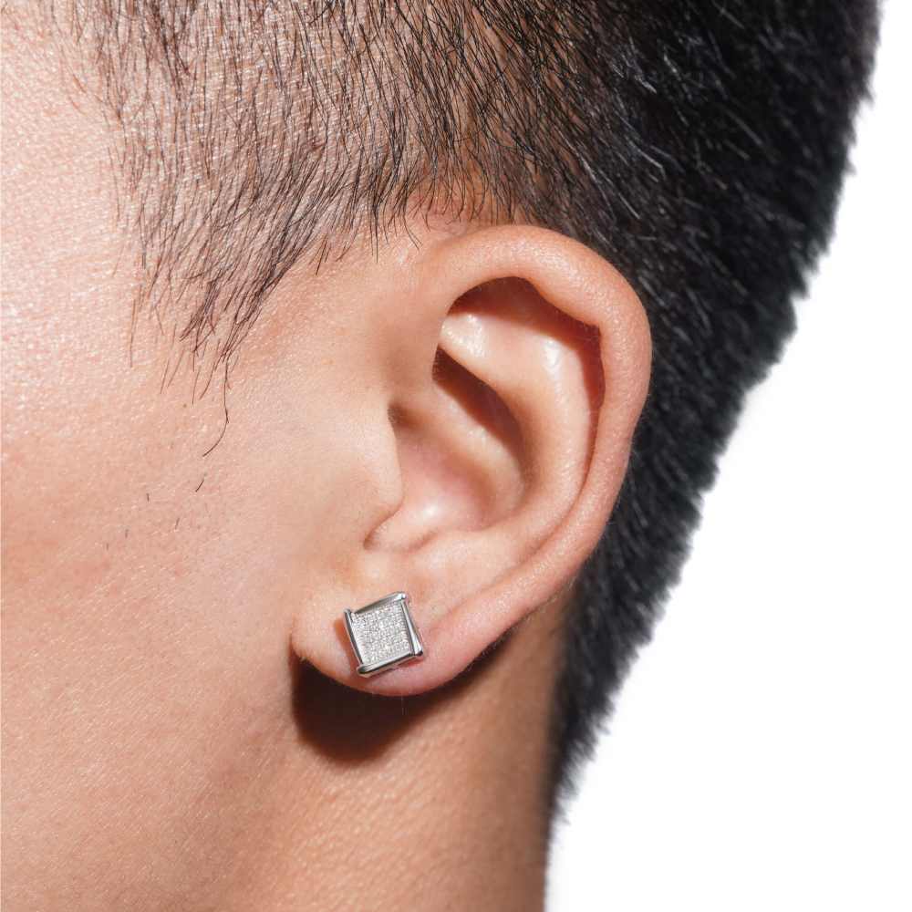 Solid Edge Moissanite Square Earrings 14K Gold