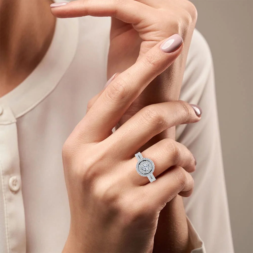 Brilliant Cut Double Halo Split Shank Moissanite Engagement Ring