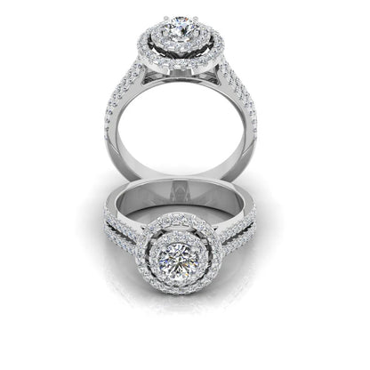 Brilliant Cut Double Halo Split Shank Moissanite Engagement Ring