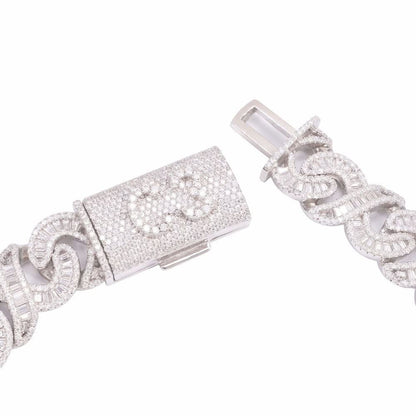 CUSTOM CLASP 20MM Moissanite Baguette Infinity Link Bracelet 14K Gold