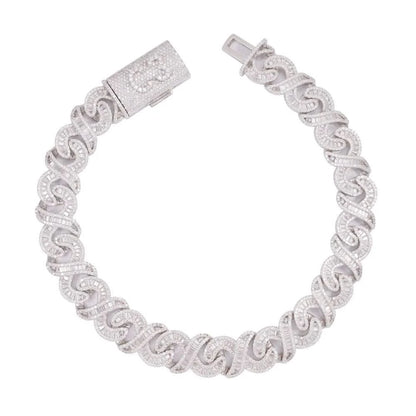 CUSTOM CLASP 20MM Moissanite Baguette Infinity Link Bracelet 14K Gold