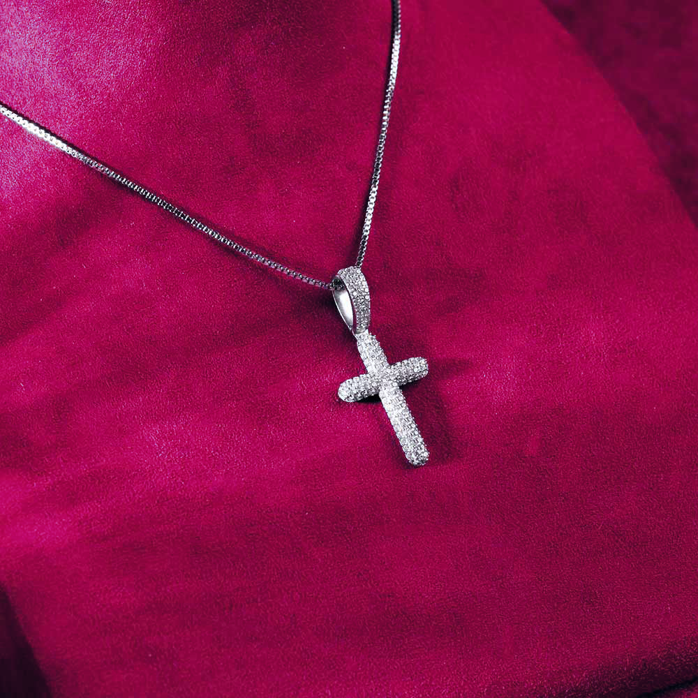 Moissanite 2-Row Cross Pendant 14K Gold