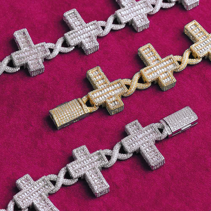30MM Moissanite Cross Infinity Link Chain 14K Gold