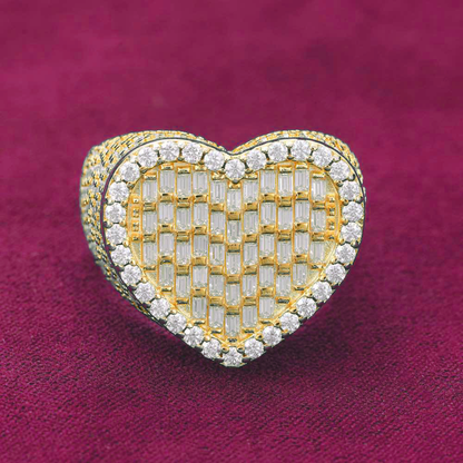 Moissanite Baguette Heart Signet Ring 14K Gold