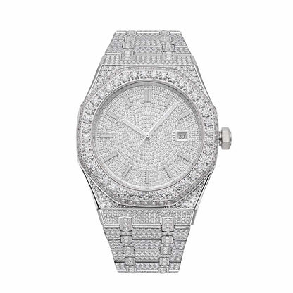 Bust Down Moissanite Watch 44MM 14K White Gold