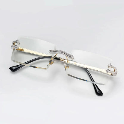 Moissanite Diamond Rectangle Sunglasses 14K Gold