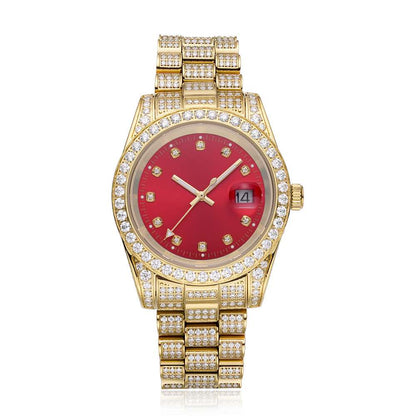 Moissanite Presidential Watch Red Face 41MM 13.3CT Iced Out 14K Yellow Gold