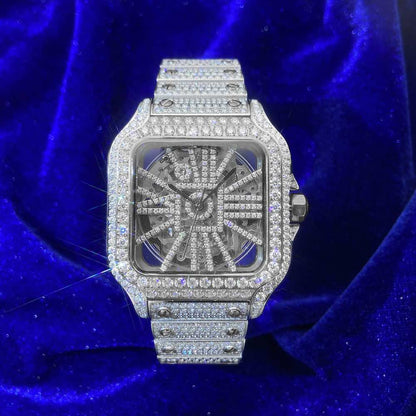 Moissanite Skeleton Watch 42MM 14K White Gold 14.1CT Bust Down
