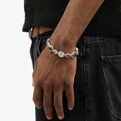 Multi Gemstone Oval Cut Halo Moissanite Bracelet