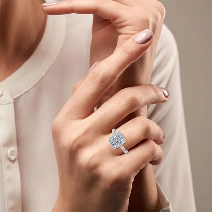 Rectangular Cushion Moissanite Halo Engagement Ring
