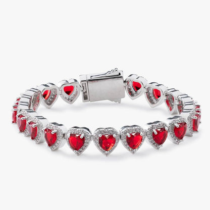 Red Heart Moissanite Halo Bracelet