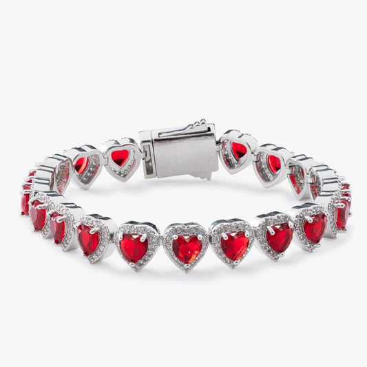 Red Heart Moissanite Halo Bracelet