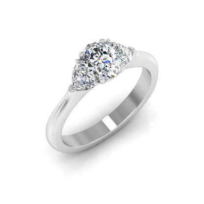 Three-Stone Oval & Heart Moissanite Engagement Ring