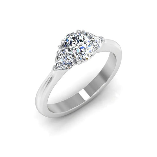 Three-Stone Oval & Heart Moissanite Engagement Ring
