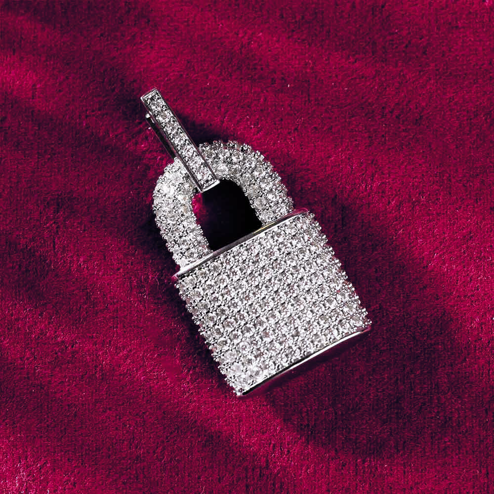 Moissanite Padlock Pendant 14K Gold