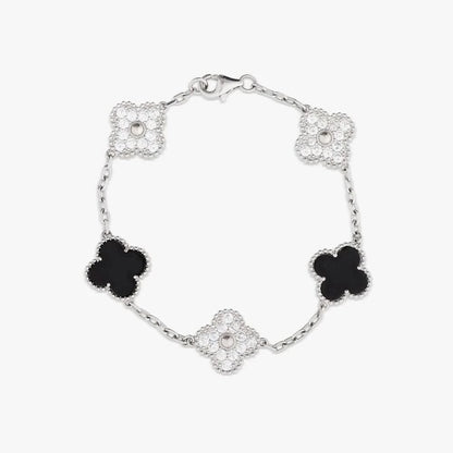 White Gold Agate Four Leaf Bracelet