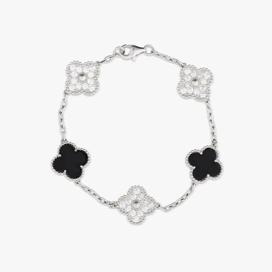 White Gold Agate Four Leaf Bracelet